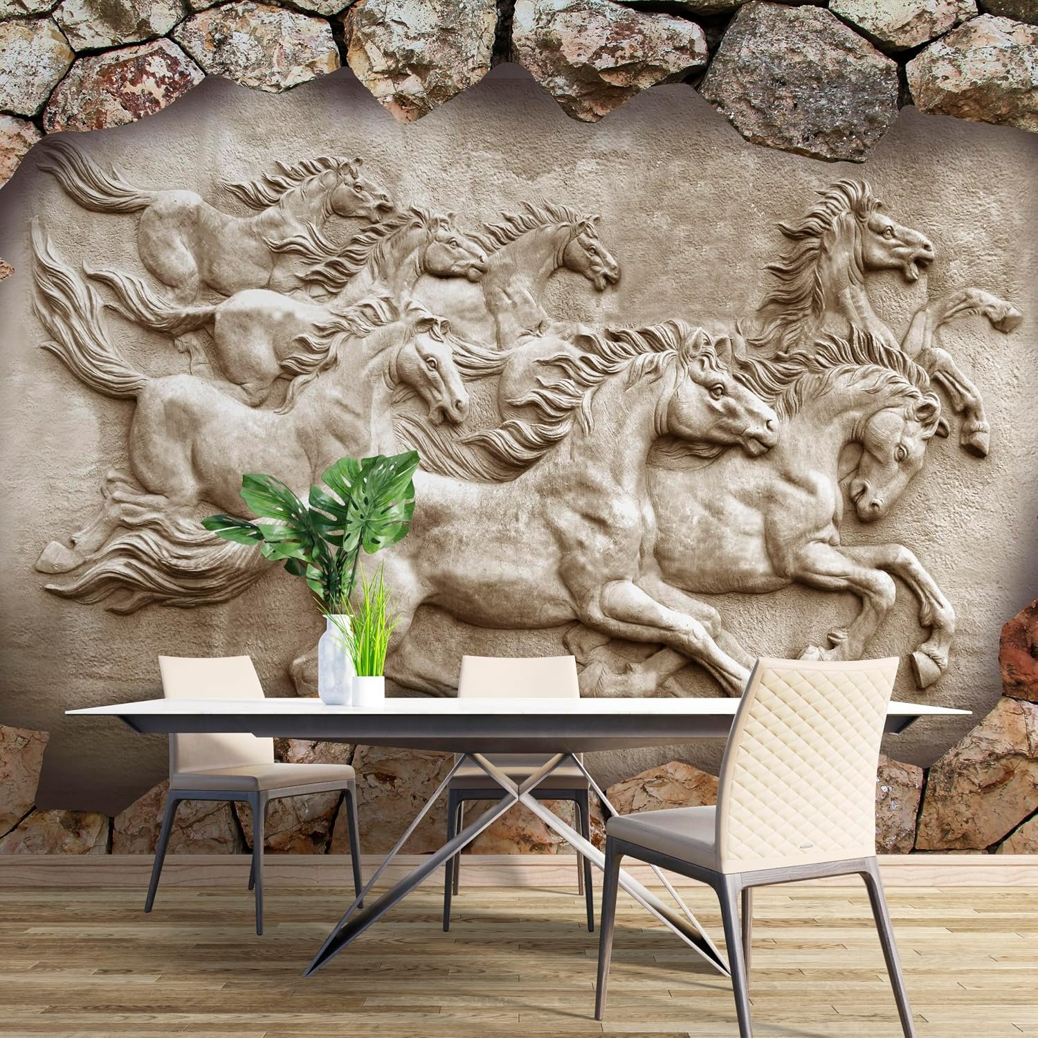 91LSGn5fAGL._SL1500_ Livin'luxe 3D Horse Relief Wall Mural, - Image 1