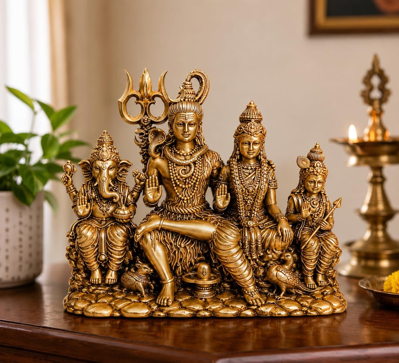 100% Pure Brass Shiv Parivar Murti, 11 cm Lord Shiva, Parvati, Ganesha & Kartikeya Idol 100% Pure Brass Shiv Parivar Murti 11 cm Lord Shiva Parvati Ganesha and Kartikeya Idol