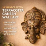 16-Inch Handcrafted Terracotta Ganesha Wall Art Close Up Detail Traditional Relief Sculpture