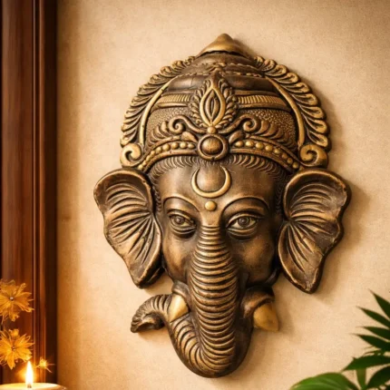 16-Inch Handcrafted Terracotta Ganesha Wall Art Traditional Home Decor Sculpted Hanging