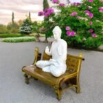 2 Feet Glossy Marble Look Buddha Statue Placed in Outdoor Garden Decor