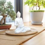 2 Feet Meditating Buddha Statue Displayed on Balcony Deck with Potted Plants