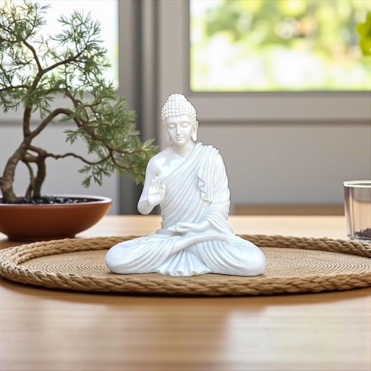 2 Feet Big Size Glossy Marble Look Like Buddha Statue for Home Decor, Garden, Composite Marble, Premium Luxury Decoration Showpiece for Gift 2 Feet Glossy Marble Look Meditating Buddha Statue for Home and Garden Decor