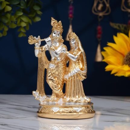 24K Gold and 999 Pure Silver Coated Radha Krishna Idol