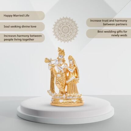 24K Gold and 999 Pure Silver Coated Radha Krishna Idol Detail View