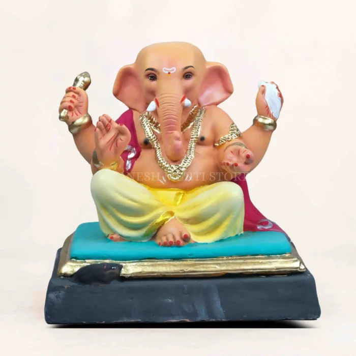 12 Inch Ambuja Light Yellow Eco Friendly Shadu Mati Ganesh Idol