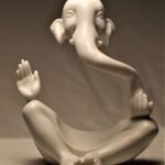 Antique Finish Lord Ganesha Statue 8 Inch White Ganpati Handicraft Idol for Temple and Home