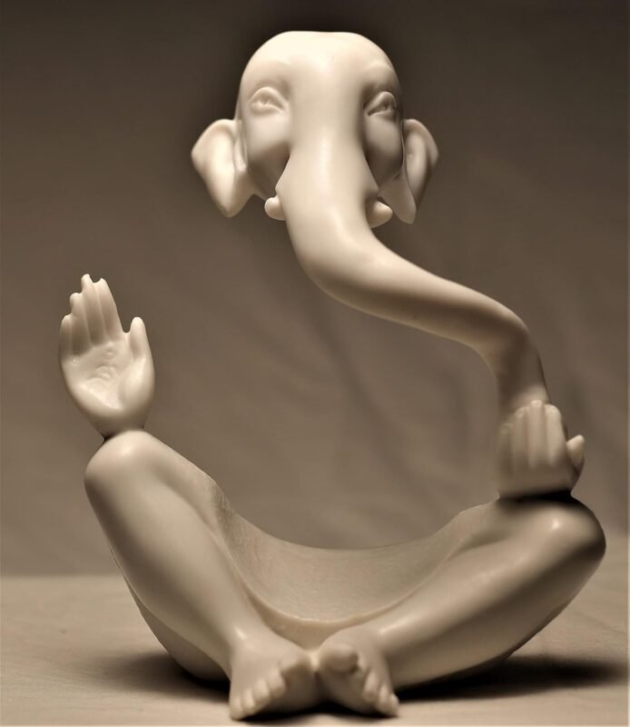 Antique Finish Lord Ganesha Statue 8 Inch White Ganpati Handicraft Idol for Temple and Home
