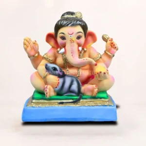 Handcrafted Baal Ganesh Mushak 12 inch eco-friendly pink dhooti clay idol for Ganesh Chaturthi home pooja