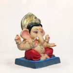 Front angle view of 15 inch eco friendly Shadu Mati Bal Gattu Ganpati murti in red dhoti
