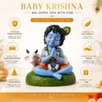 Side view of Bal Roop Lord Krishna idol with cow handmade clay statue