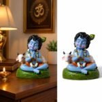 Dimensions and size chart for Bal Roop Lord Krishna idol with cow clay figurine