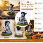 Infographic listing product features and benefits of Bal Roop Lord Krishna clay idol
