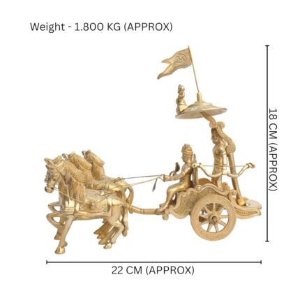 Brass Chariot with Lord Krishna Arjuna and Lord Hanuman Angle View