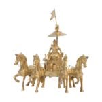 Brass Chariot with Lord Krishna Arjuna and Lord Hanuman 9 Inch