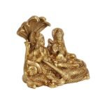Brass Lakshmi Vishnu Idol God Goddess Statues Religious Deity Resting on Sheshnaag 7 Inches Detail View