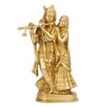 Brass Radha Krishna Statue 8 Inch Full View Divine Love Couple Sculpture