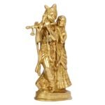 Brass Radha Krishna Statue 8 Inch Divine Love Couple Sculpture Detailed Close Up View