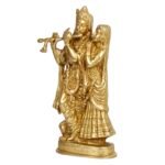 Brass Radha Krishna Statue 8 Inch Side View Divine Love Couple Sculpture