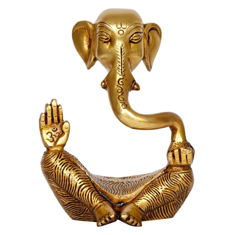 Brass Trunk Ganesha Idol 6 Inch Modern Art Ganesh Statue for Home and Office Desk Deco