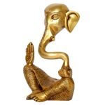 Brass Trunk Ganesha Idol 6 Inch Modern Art Ganesh Statue Side Angle View