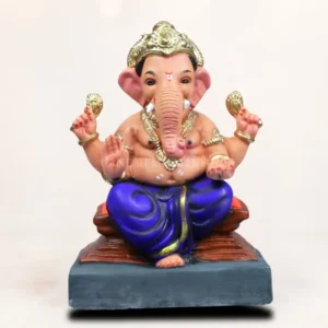 Front view of 12 inch Ambuja light yellow KP eco-friendly Shadu Mati Ganesh idol for home pooja