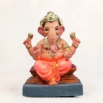 Handcrafted 12 inch Chaurang Orange KP eco-friendly clay Ganesh idol for Ganesh Chaturthi home pooja