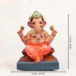 12 inch size measurement view of Chaurang Orange KP eco-friendly clay Ganesh idol
