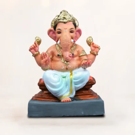 Handcrafted 12 inch Chaurang White KP eco-friendly clay Ganesh idol seated on throne for home pooja