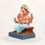Size comparison and height measurement view of 12 inch Chaurang White KP eco-friendly clay Ganesh idol