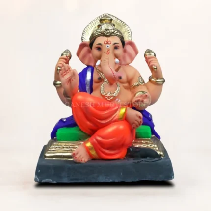 Handcrafted 12 inch Coach-N orange dhoti eco-friendly clay Ganesh idol for home pooja