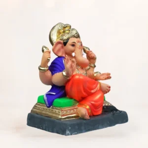 Handcrafted 12 inch Coach-N orange dhoti eco-friendly clay Ganesh idol for home pooja