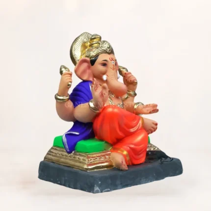 Handcrafted 12 inch Coach-N orange dhoti eco-friendly clay Ganesh idol for home pooja