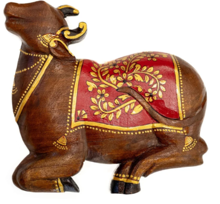 Carved Wooden Wall Pichwai Cow 8 Inch - Handcrafted Traditional Wall Art