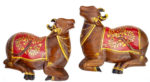 Close-up of Carved Wooden Wall Pichwai Cow 8 Inch - Detailed Wood Carving