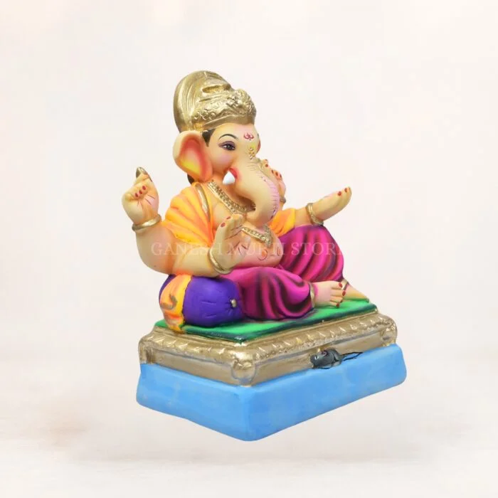 Front view of 12 inch Chaurang Light Purple KP eco-friendly clay Ganesh idol on throne