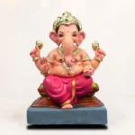 Handcrafted 12 inch Chaurang Red KP eco-friendly clay Ganesh idol for Ganesh Chaturthi home pooja
