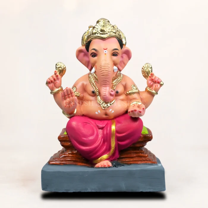 Handcrafted 12 inch Chaurang Red KP eco-friendly clay Ganesh idol for Ganesh Chaturthi home pooja