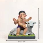 Front view of 15 Inch Eco-Friendly Shadu Mati Cow Bal Ganpati Murti in Blue Dhoti