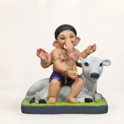 Cow Bal Blue Dhoti 15 Inch Eco-Friendly Shadu Mati Ganpati Murti