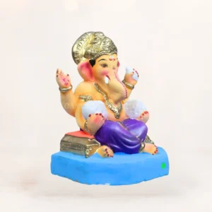 Double Modak Baal Ganesha Purple 12 Inch Clay Idol Side Profile