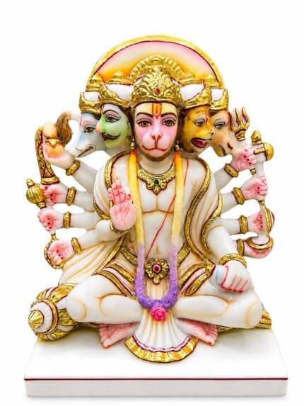 8 Inch Marble Dust Panchmukhi Hanuman Idol for Home Temple