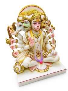 Alt Text: 8 Inch Marble Dust Panchmukhi Hanuman Idol Side View Detail
