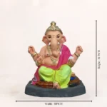 Front view of 14 inch eco friendly Shadu Mati Ganesh idol with lemon yellow dupata dhoti