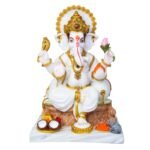 Handcrafted Seated Ganesh Marble Dust Idol in Pink Dhoti for Home Mandir and Pooja