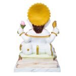 Back view of Seated Ganesh Marble Dust Idol in pink dhoti showing rear golden halo and lotus base detail
