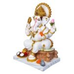 Side view of Seated Ganesh Marble Dust Idol in Pink Dhoti showing side profile details