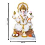 Size Chart and Dimensions for Seated Ganesh Marble Dust Idol in Pink Dhoti