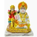 4.5 Inch Handcrafted Marble Dust God Kuber and Goddess Maa Laxmi Joint Idol