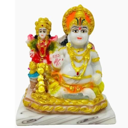 4.5 Inch Handcrafted Marble Dust God Kuber and Goddess Maa Laxmi Joint Idol
